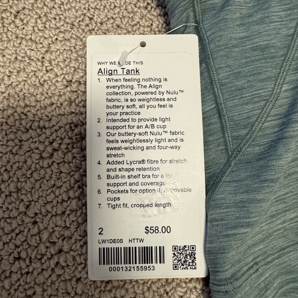 NWT TIDEWATER TEAL SIZE 2 ALIGN TANK - Picture 3 of 3